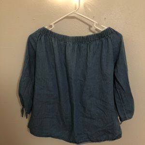 Off the shoulder denim shirt